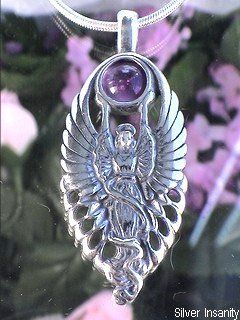 Sterling Silver AMETHYST Angel Goddess Slide Pendant Jewelry