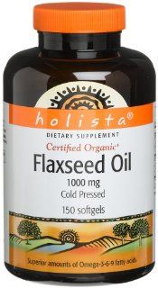 Holista Flaxseed Oil 1000mg Cold Pressed Certified Organic, 150 Count Bottle (Pack of 2) Health & Personal Care