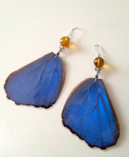 Blue Butterfly Wing Earrings with Sterling Silver Hooks  Other Products  