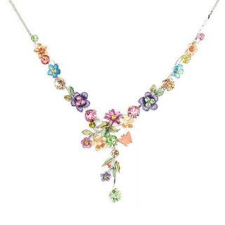 Glamorousky Colorful Flower and Tiny Butterfly Necklace with Multi color Swarovski Element Crystals   40cm + 8cm extension chain (979) Glamorousky Jewelry Jewelry