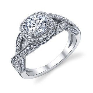 14k White Gold Claudia Twisted Band & Diamond Halo Ring With Milgrain (.38 ctw.) Halo Round Cut Cushion Cut G H SI1   Engagement Ring Size 8.5   Center Stone Not Included EternityDiamonds Jewelry