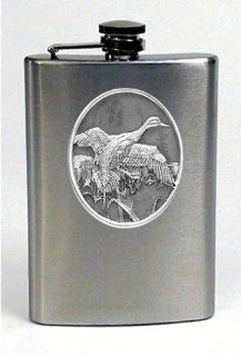 Pintail Duck Flock Pewter Emblem Travel   Hip Flask Stainless Steel 8 oz Alcohol And Spirits Flasks Kitchen & Dining