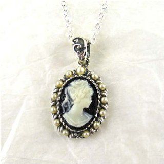 Pearls and Black Cameo Necklace Vintage Jewelry Cameo Necklace Jewelry
