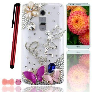 Ancerson Eye catching Girly New 3D Handmade Luxury Shining Glitter Crystal Diamond Rhinestones Hard Back Case Cover for LG G2 Sprint LS980/ AT&T D800/ T Mobiler D801【Except the Verizon VS980】Free with a Red Stylus Touchscreen Pen, a 3.5mm