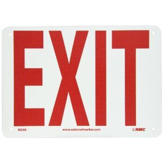 NMC M24A Exit/Entrance Sign, Legend "EXIT", 10" Length x 7" Height, Aluminum 0.040, Red on White Industrial Warning Signs