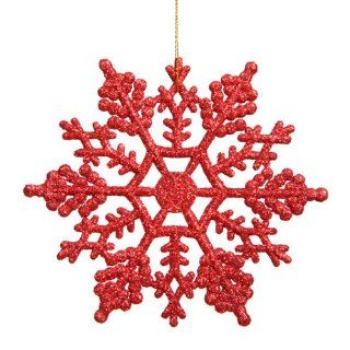Vickerman Plastic Glitter Snowflake, 4 Inch, Red, 24 Per Box   Christmas Pendant Ornaments