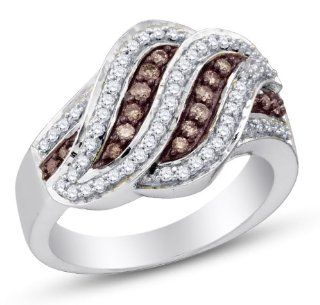 10K White Gold Channel Set Round Brilliant Cut Chocolate Brown and White Diamond Ladies Womens Fashion, Wedding Ring OR Anniversary Band (1/2 cttw.) Jewelry
