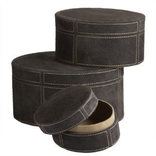 Lazy Susan Nested Granite Suede Elliptical Boxes, 10 x 8.5 x 4.75 Inches, Set of 3   Decorative Boxes