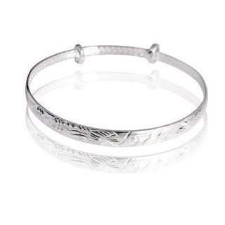 Cute 990 Sterling Silver Fish Phoenix Carved Women's Bangle Bracelet 10.5g Weight Expandable Y41 Jewelry