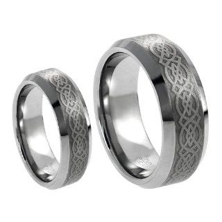 His & Her's 8MM/6MM Tungsten Carbide Wedding Band Ring Set w/Laser Etched Celtic Design (Available Sizes 5 14 Including Half Sizes) Please e mail sizes Jewelry