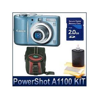 Canon PowerShot A1100IS 12.1 MP Digital Camera with 4x Optical Image Stabilized Zoom and 2.5 inch LCD (blue) Executive Kit With 2GB SD Memroy Card, Carrying Case and Cleaning Kit  Camera & Photo