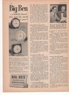 Big Ben Westclox Clock Alarm Chime Electric Home 1950 Farm Antique Advertisement 