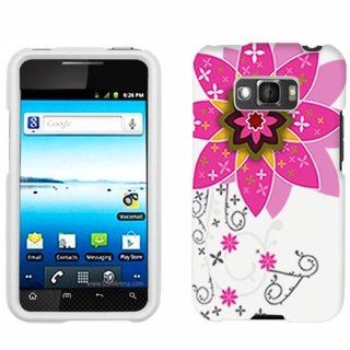 LG Optimus Elite Big Pink Flower on White Cover Cell Phones & Accessories