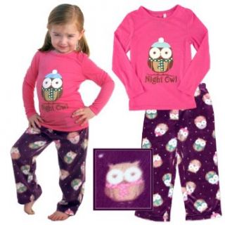 PJ Salvage Girls Hotpink and Purple Night Owl Pajamas (6) Clothing