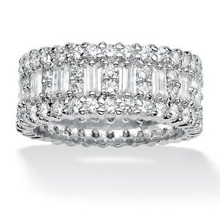 PalmBeach Jewelry 4.80 TCW Emerald Cut CZ Platinum Over Sterling Silver Eternity Band Ring Jewelry