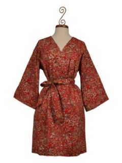 Dynasty Robes Women's Short Printed Red Cotton Robe with Kimono Collar  Asian Festival