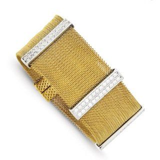 Gold and Watches Stainless Steel & Sterling Silver CZ Flash Gold Plated Mesh Bangle Jewelry