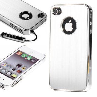 ATC Stylish Premium Chrome Brushed Aluminum Hard Back Case Cover  Silver  for Apple iPhone 4 4G 4S Black/White + Free Screen Protector & Touch Stylus Cell Phones & Accessories