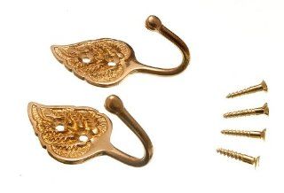 CURTAIN TIE HOLD BACK HOOKS LEAF SOLID BRASS WITH SCREWS ( 1 pair )