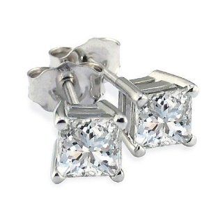 Closeout 3/4ct Princess Diamond Stud Earrings In 14k White Gold Jewelry