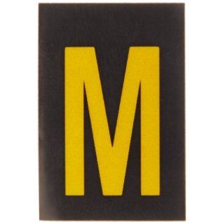 Brady 5905 M Bradylite 1 1/2" Height, 1 Width, B 997 Engineering Grade Bradylite Reflective Sheeting, Yellow On Black Reflective Letter, Legend "M" (Pack Of 25) Industrial Warning Signs