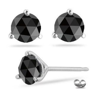 1.00 Ct of 5.40 5.50 mm AAA Round Rose Cut Black Diamond Stud Earrings in 14K White Gold Black Diamond Jewelry Jewelry