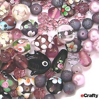 Jewelry Maker's Lampwork Crystal Bead Mix PURPLE Flowers Garden Mix NEW BIGGER BAGS More Beads 125 GRAMS. 