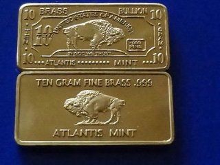 Lot of 5 X 10 Gram Brass Buffalo Bullion Bar .999 fine/ingot/pure/collectible  