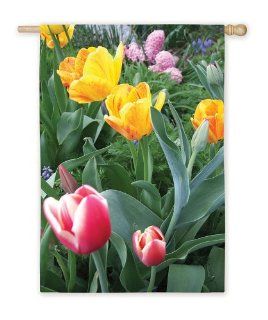 Spring Tulips Decorative House Flag  Outdoor Decorative Flags  Patio, Lawn & Garden