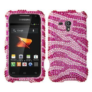 Hard Plastic Snap on Cover Fits Samsung M830 Galaxy Rush Zebra Skin Pink/Hot Pink Full Diamond/Rhinestone BoostMobile Cell Phones & Accessories
