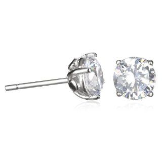 8mm White CZ Stud Earring with Black CZ Gallery Jewelry