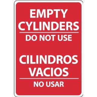 NMC M745RB Bilingual Cylinder Sign, Legend "EMPTY CYLINDERS DO NOT USE", 10" Length x 14" Height, Rigid Polystyrene Plastic, White on Red Industrial Warning Signs