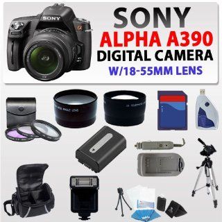 Sony Alpha A390 Digital SLR W/18 55mm Lens + Huge Accessories Package Including 3 Extra Lens, 8gb Sdhc Memory Card, Extended Life Battery, Flash, Soft Carrying Case, Tripod & Much More  Slr Digital Cameras  Camera & Photo
