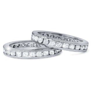 3.00CT Diamond Eternity Milgrain Wedding Ring Guard Set Jewelry