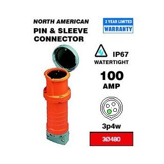Leviton 4100C7W Pin & Sleeve Connector 100 Amp 480 Volt 3 Phase 3P 4W NA Rated   Red   Electric Plugs  