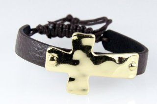 4031039 Adjustable Leather Cross Bracelet Christian Knot Religious Band Macrame' Jewelry