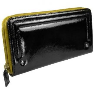 Women's Zip Clutch Patent Leather Checkbook Wallet Black/Green Clothing