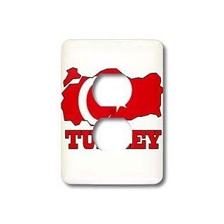3dRose lsp_63212_6 The Flag Of Turkey In The Outline Map And Name Of The Country, Turkey 2 Plug Outlet Cover   Outlet Plates  