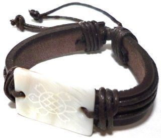 Sea Turtle Bracelet   Shell with Turtle Engraved   Handmade Brown Leather Bracelet   Sea Turtle Leather Bracelet   Natural Seashell turtle Bracelet  Other Products  
