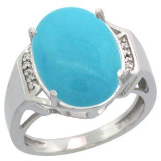 Sterling Silver Diamond Sleeping Beauty Turquoise Ring Oval 16x12mm, 5/8 inch wide, sizes 5 10 Jewelry