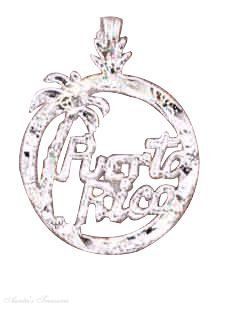 Sterling Silver 18" .8mm Wide Box Chain Necklace With PUERTO RICO Word Round Pendant Jewelry