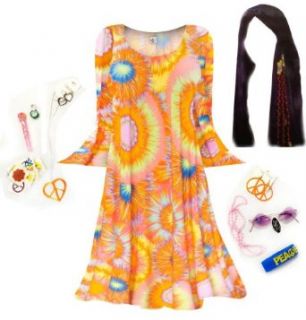 Sanctuarie Designs Women's Plus Size Tye Dye Hippie Dress Halloween Kit Clothing