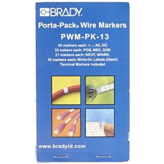 Brady PWM PK 13 B 500 Repositionable Vinyl Cloth, Black on White Porta Pack Wire Marker, Legend "+,  , AC, DC, POS, NEG, GND, NEUT, SPARE, Write On Label (Blank)" Industrial Warning Signs