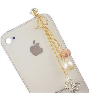 Able2013 New Design Multifunction High Quality Rhinestone Diamond Letter D Pearl Tassels Pendant Charms Cellular Phone Accessories Charm Chain 3.5mm Cellphone Charms Anti dust Dustproof Earphone Audio Headphone Jack Plug Stopper for Iphone 3g 3gs 4 4s Ipa