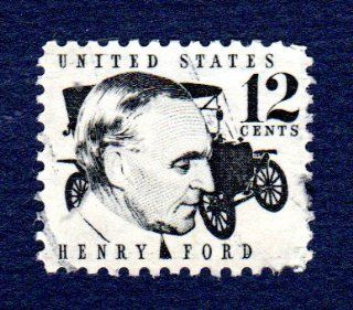 Postage Stamps United States. One Single 12 Cents Black, Henry Ford, 1909 Model T, Prominent Americans Stamp, Dated 1965 78, Scott #1286A. 