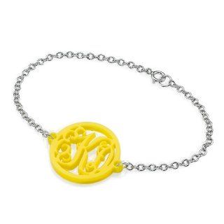 Acrylic Monogram Bracelet with Sterling Silver Chain Jewelry
