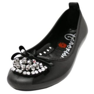 Luxury Divas Black Flats With Rhinestone & Beaded Front Ballet Flats Shoes