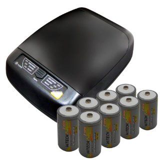 Hitech   Smart 4 Bank Charger For AA, AAA, C, D Size Batteries   Includes 8 Ni MH D Batteries Electronics