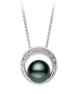 PremiumPearl 8 9mm AAA Quality Tahitian Pearl Pendant 14k Gold & Diamonds Pendant Necklaces Jewelry