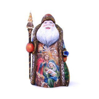 Collectible Wooden Carved and Painted Nativity Santa Figurine  
